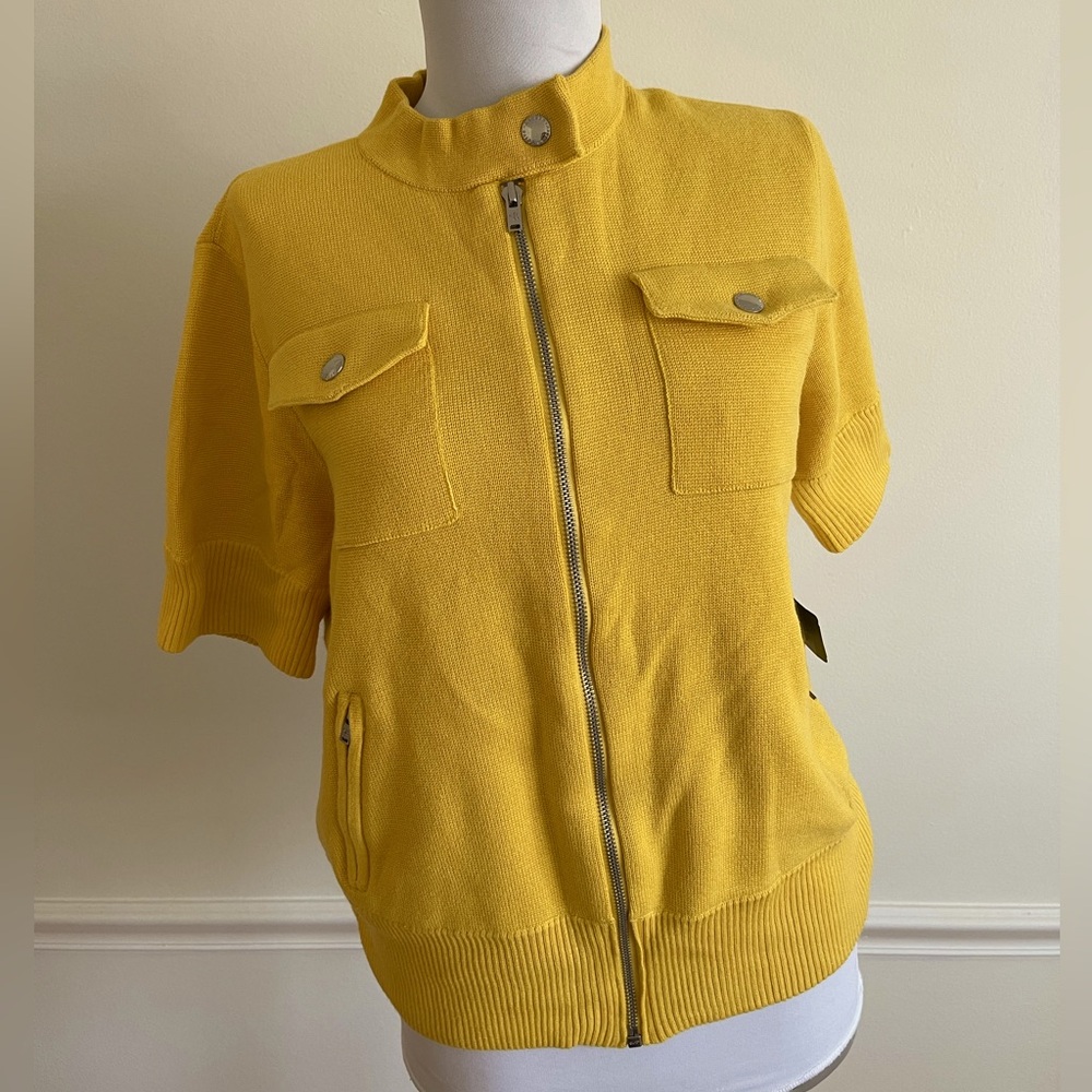 Ralph Lauren LRL Y2K Yellow Sweater Knit Cotton Top Full Zip NEW